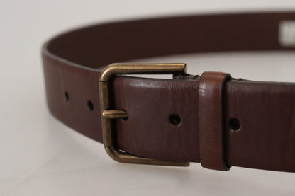  - Elegant Brown Leather Belt with Metal Buckle