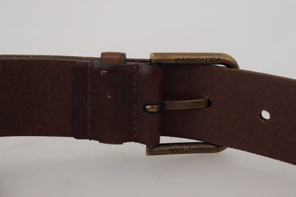  - Elegant Brown Leather Belt with Metal Buckle