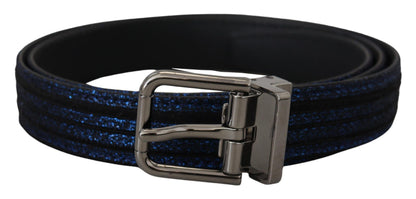  - Elegant Blue Jacquard Leather Belt