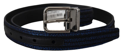  - Elegant Blue Jacquard Leather Belt