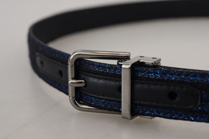  - Elegant Blue Jacquard Leather Belt