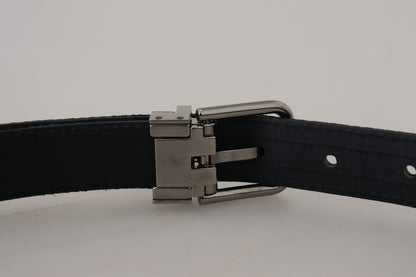  - Elegant Blue Jacquard Leather Belt