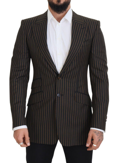  - Elegant Striped Wool Blend Slim Blazer