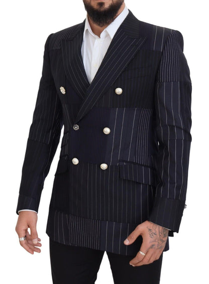  - Elegant Navy Slim-Fit Double Breasted Blazer