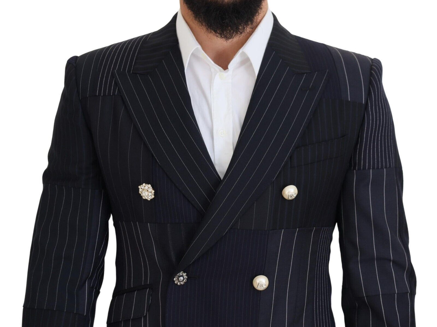  - Elegant Navy Slim-Fit Double Breasted Blazer