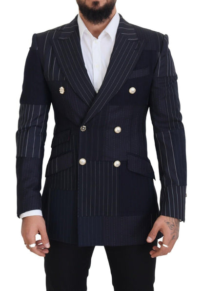  - Navy Blue Double Breasted Slim Fit Blazer