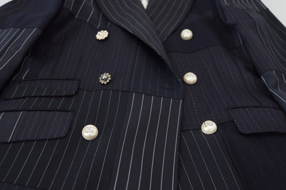  - Navy Blue Double Breasted Slim Fit Blazer