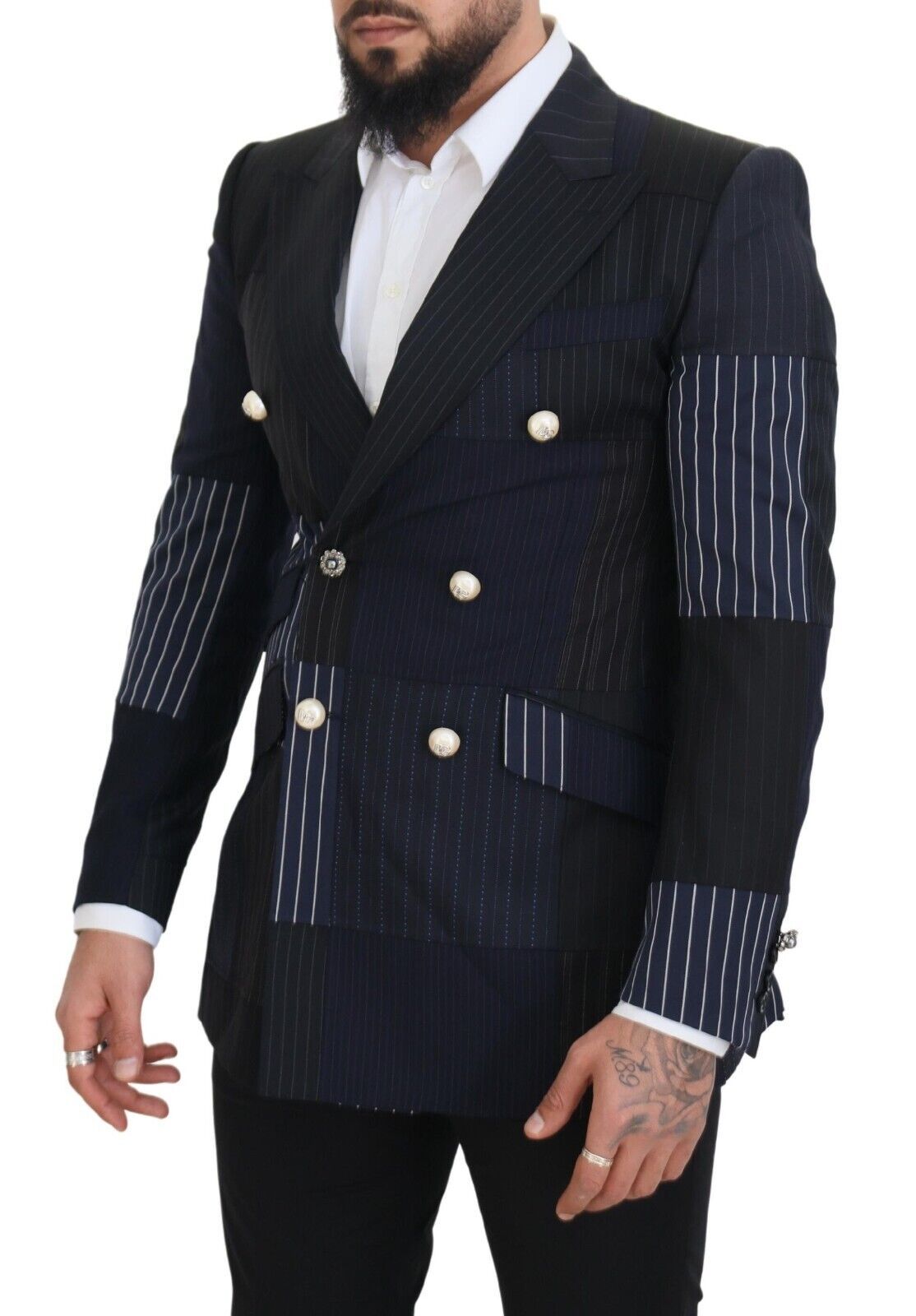  - Elegant Navy Double Breasted Wool Blazer