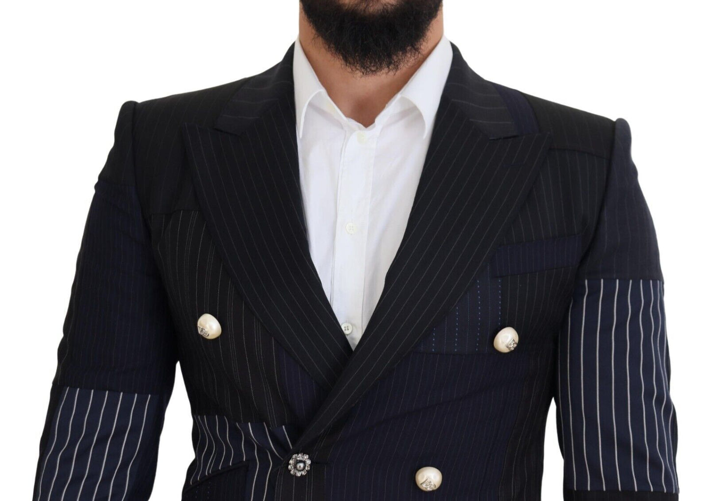  - Elegant Navy Double Breasted Wool Blazer