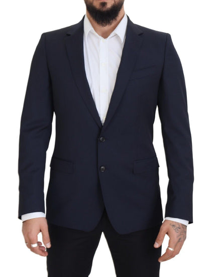  - Elegant Dark Blue Slim Fit Wool Blazer