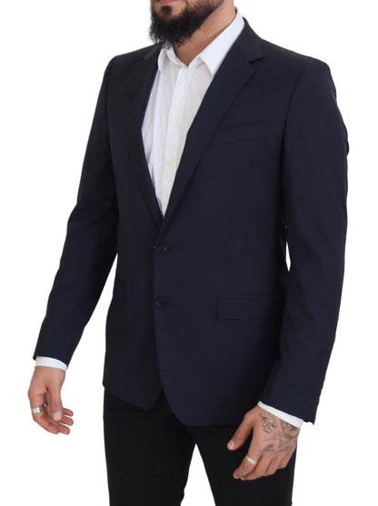  - Elegant Dark Blue Slim Fit Wool Blazer