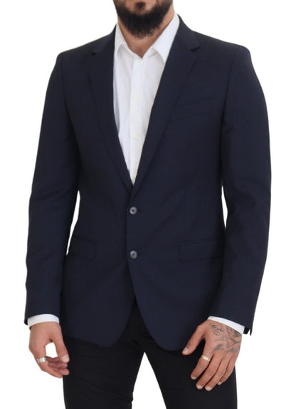  - Elegant Dark Blue Slim Fit Wool Blazer