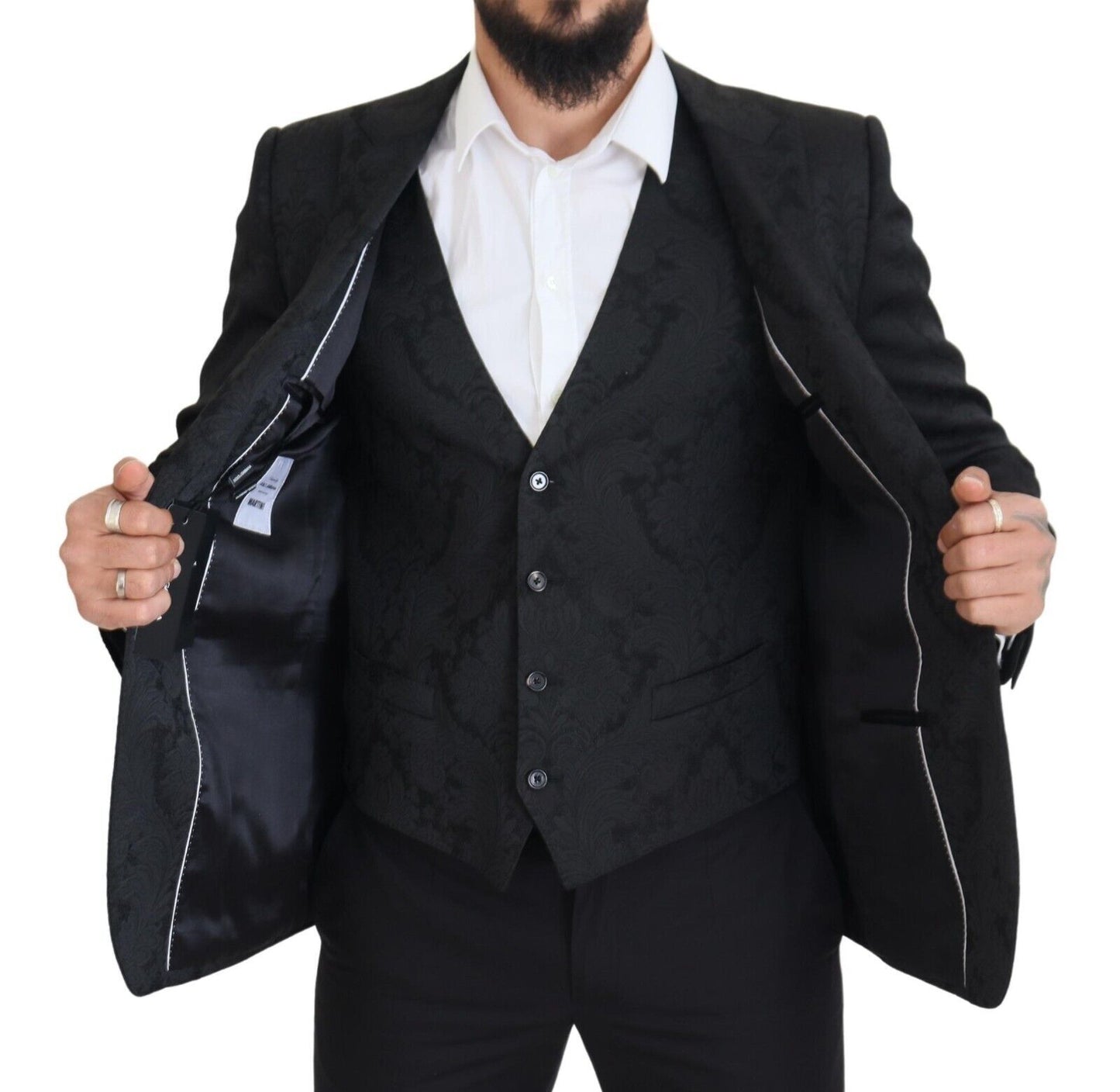  - Elegant Black Martini Suit Jacket & Vest Ensemble