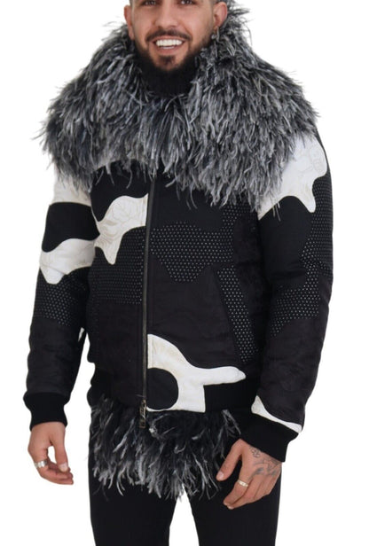 Elegant Shearling Zip Jacket by Dolce & Gabbana in Black & White
