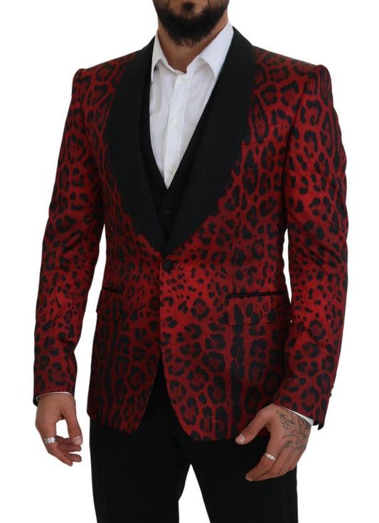  - Radiant Red Leopard Print Three Piece Suit