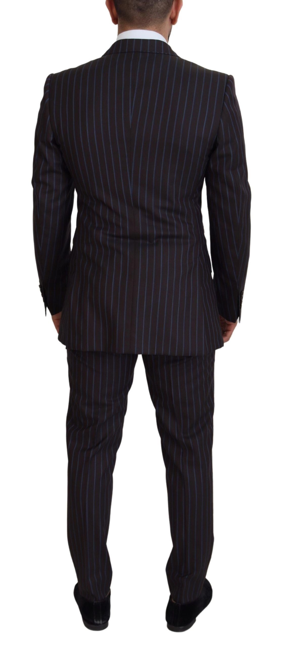  - Elegant Black Striped Virgin Wool Suit