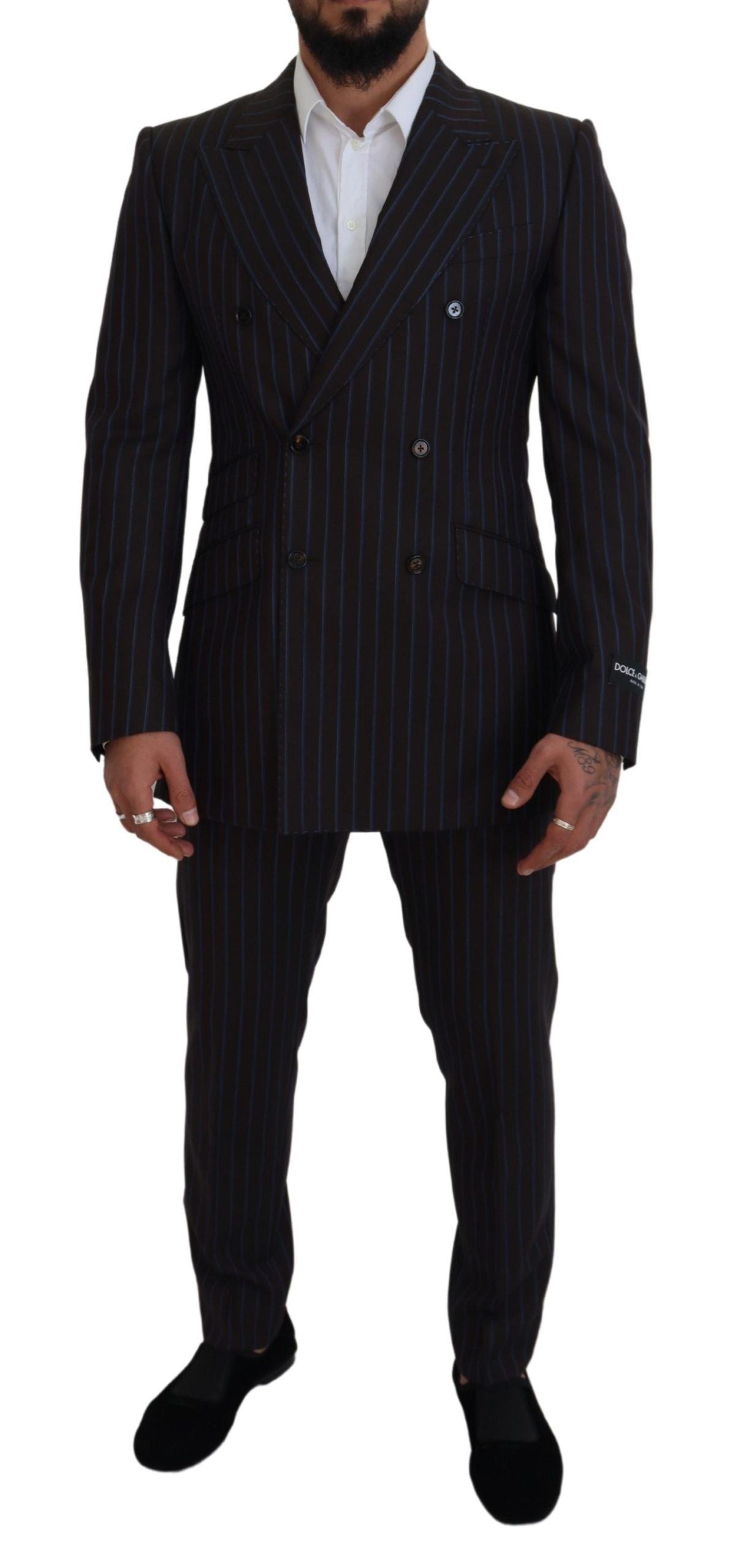  - Elegant Black Striped Virgin Wool Suit