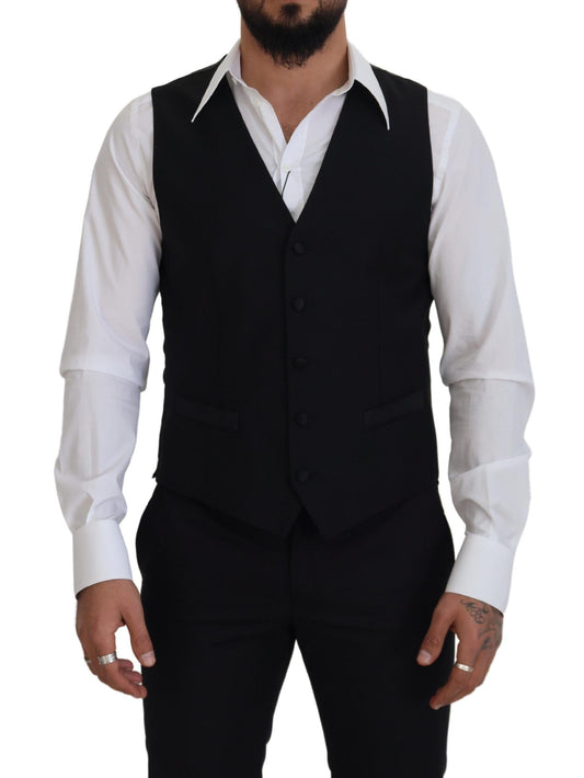  - Elegant Black Single-Breasted Dress Vest