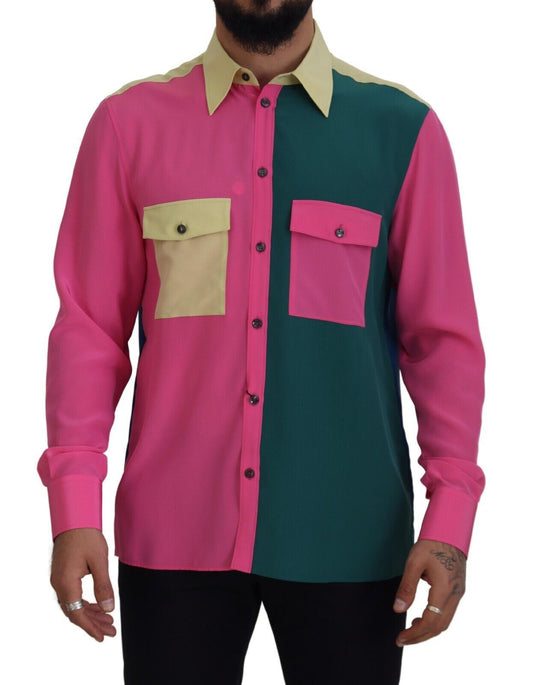  - Elegant Multicolor Silk Button-Down Shirt