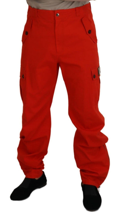  - Elegant Red Cotton Blend Trousers