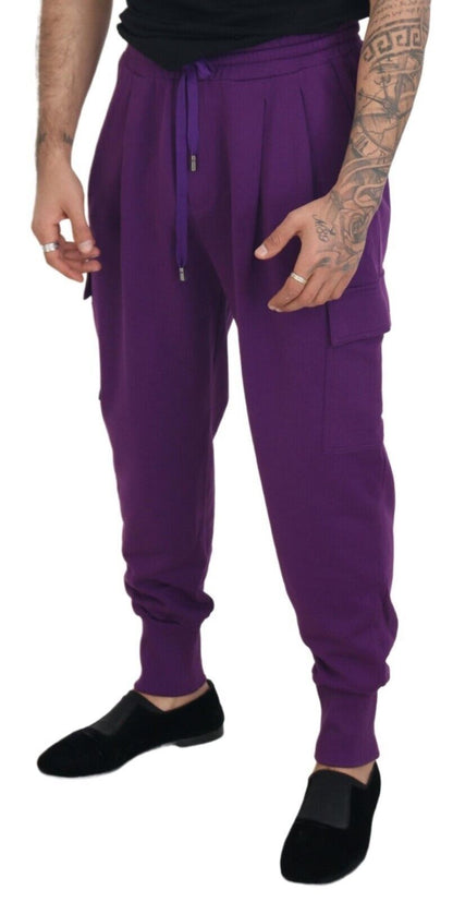  - Elegant Purple Cotton Cargo Sweatpants