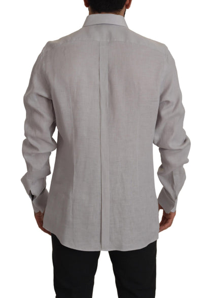  - Elegant Grey Slim Fit Linen Shirt