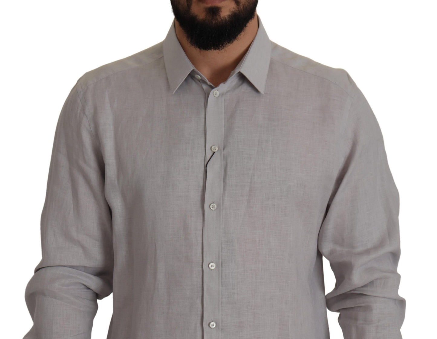  - Elegant Grey Slim Fit Linen Shirt