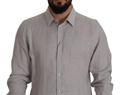  - Elegant Grey Slim Fit Linen Shirt