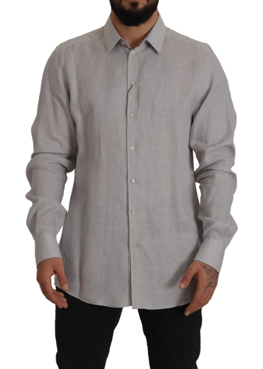  - Elegant Grey Slim Fit Linen Shirt