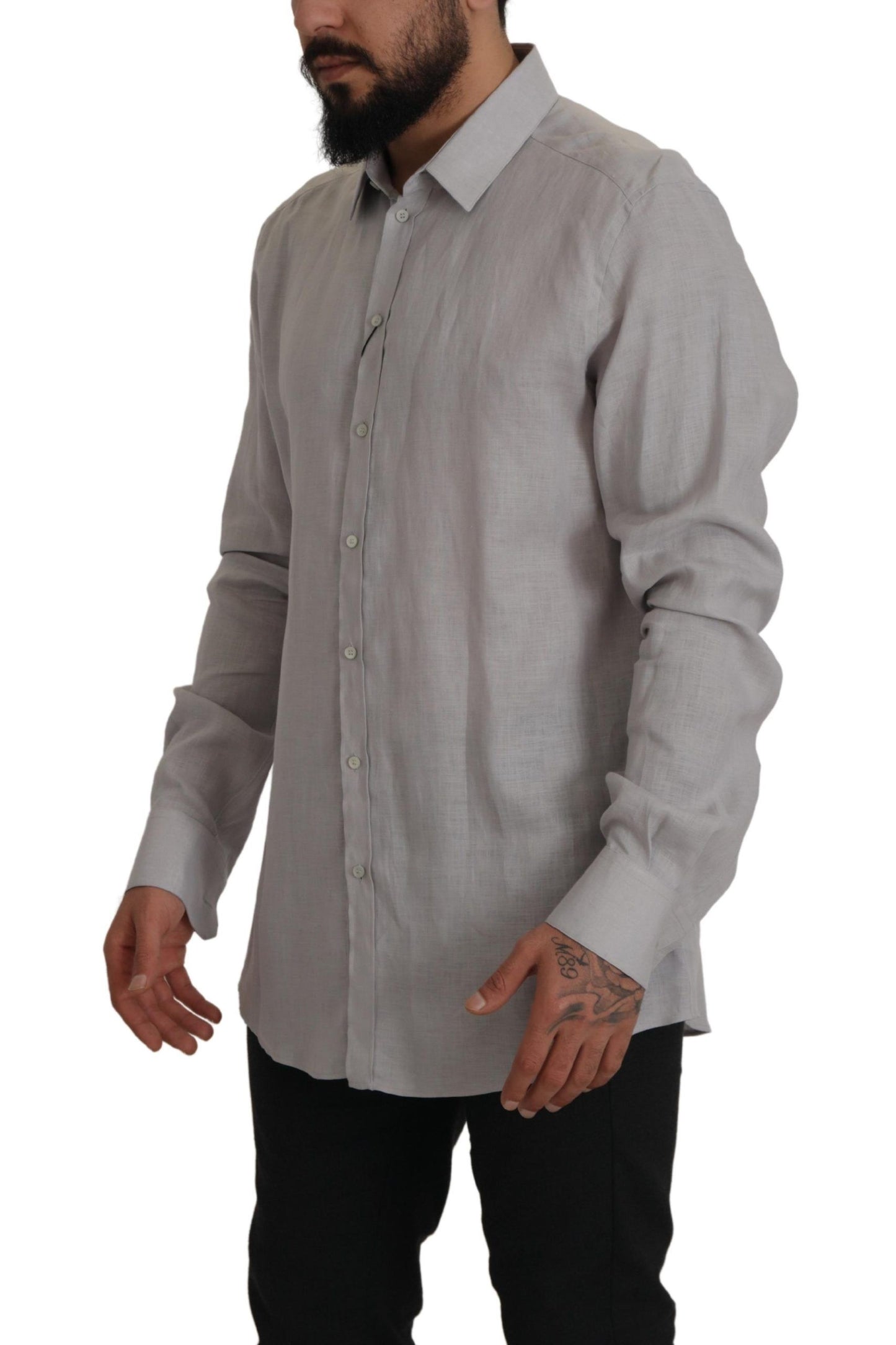  - Elegant Grey Slim Fit Linen Shirt