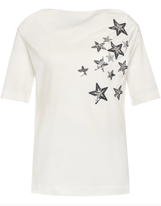 Elegant White Cotton Tee with Rhinestone Accents - The Luxe Alliance