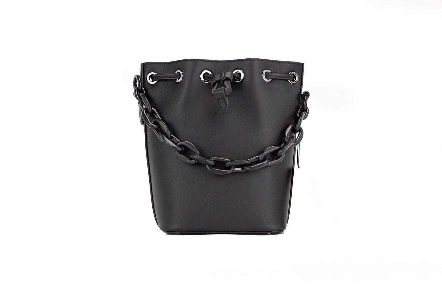  - Mini Black Purple Smooth Leather Chain Shoulder Drawstring Bucket Handbag