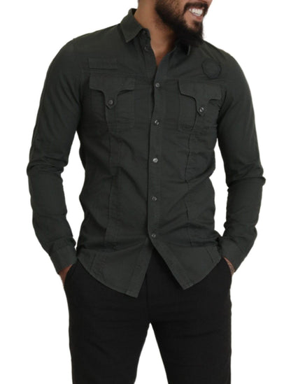  - Sleek Dark Gray Cotton Casual Shirt