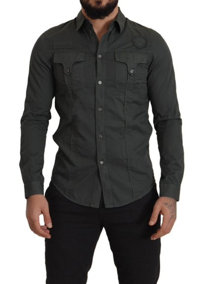  - Sleek Dark Gray Cotton Casual Shirt