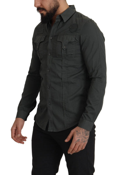  - Sleek Dark Gray Cotton Casual Shirt