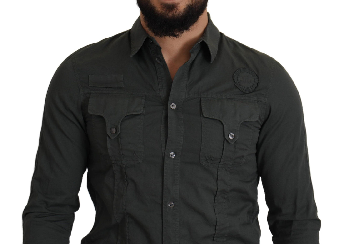  - Sleek Dark Gray Cotton Casual Shirt