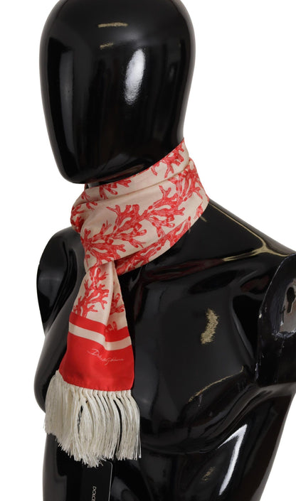  - Elegant Silk Men's Scarf Wrap - Red Coral Print