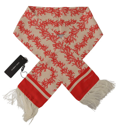  - Elegant Silk Men's Scarf Wrap - Red Coral Print