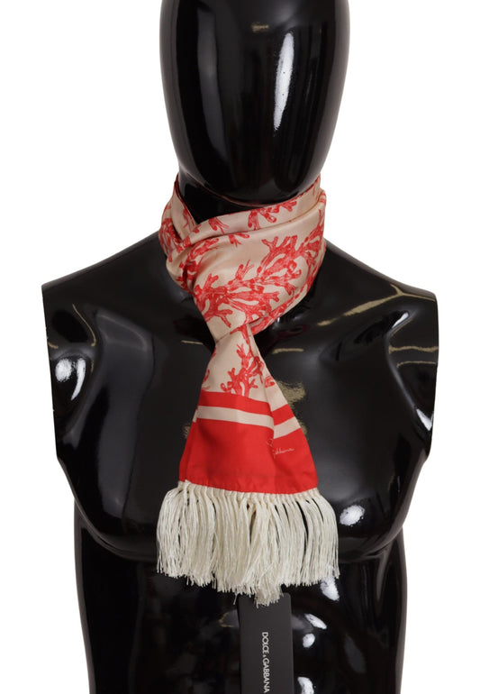  - Elegant Silk Men's Scarf Wrap - Red Coral Print