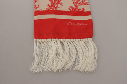  - Elegant Silk Men's Scarf Wrap - Red Coral Print