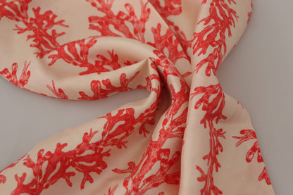  - Elegant Silk Men's Scarf Wrap - Red Coral Print