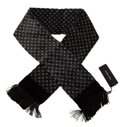  - Elegant Black Geometric Silk Blend Scarf