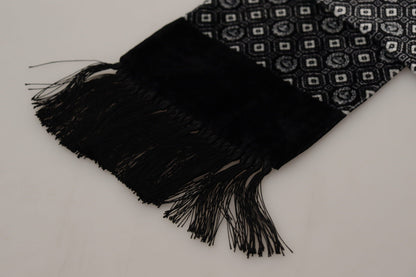  - Elegant Black Geometric Silk Blend Scarf