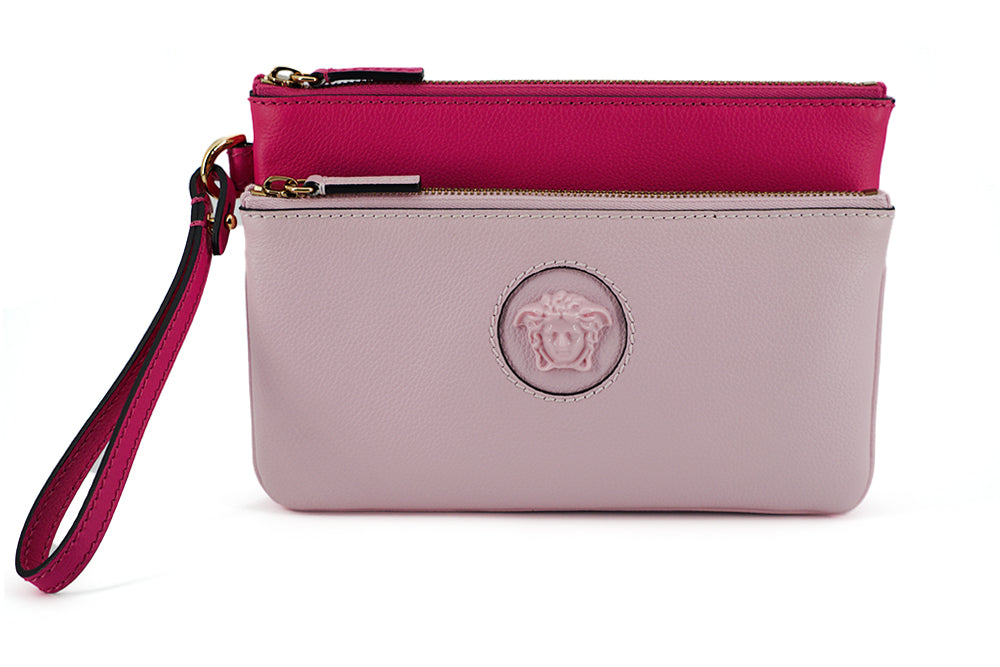 Medusa Pink Leather Wristlet Clutch