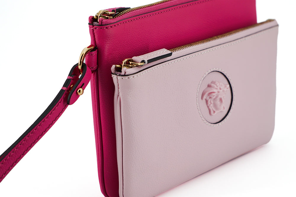 Medusa Pink Leather Wristlet Clutch