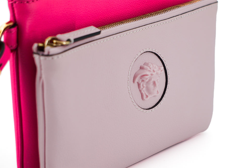 Medusa Pink Leather Wristlet Clutch