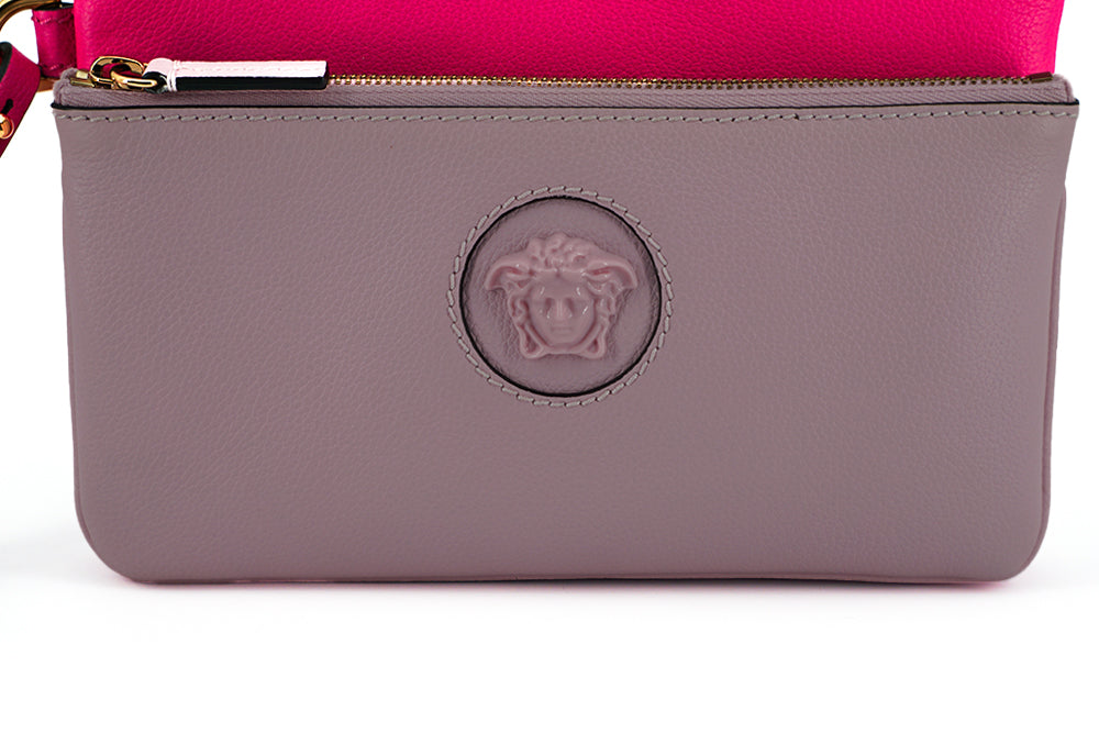 Medusa Pink Leather Wristlet Clutch