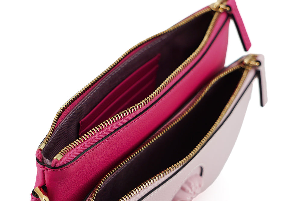 Medusa Pink Leather Wristlet Clutch