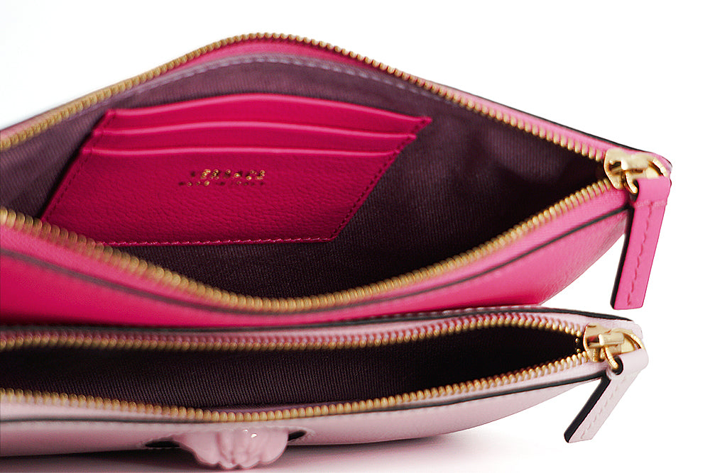 Medusa Pink Leather Wristlet Clutch