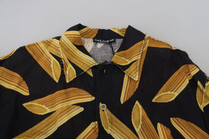  - Black Linen Shirt with Penne Rigate Print